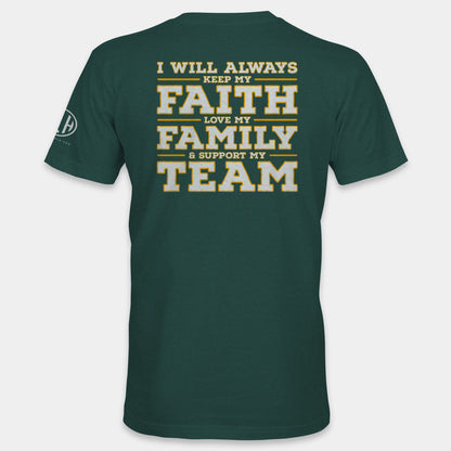 Faith Family Team Crew Neck T-Shirt - Evergreen and Yellow