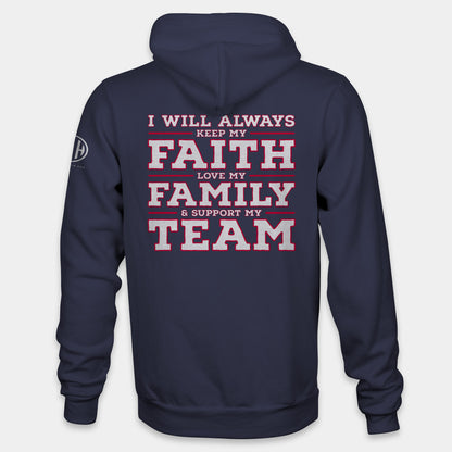 Faith Family Team Pullover Hoodie - Navy and Red