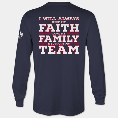 Faith Family Team Long Sleeve T-Shirt - Navy and Red