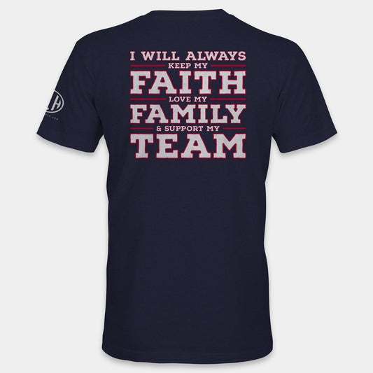 Faith Family Team Crew Neck T-Shirt - Navy and Red