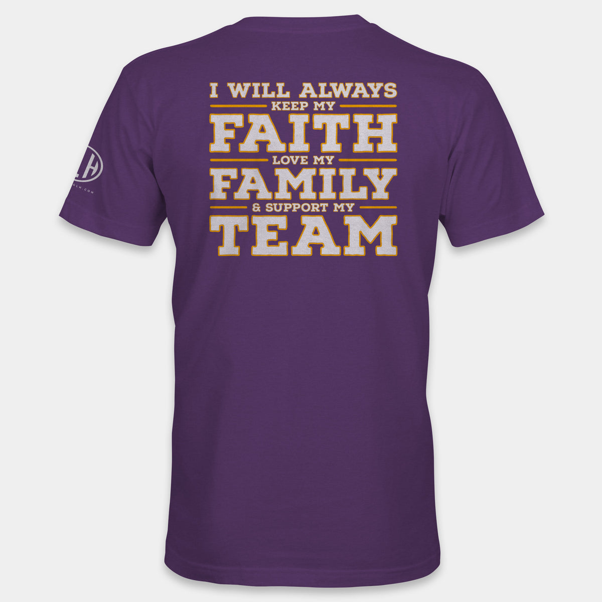 Faith Family Team Crew Neck T-Shirt - Purple and Yellow