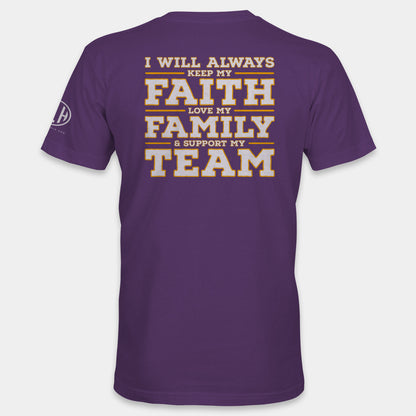 Faith Family Team Crew Neck T-Shirt - Purple and Yellow