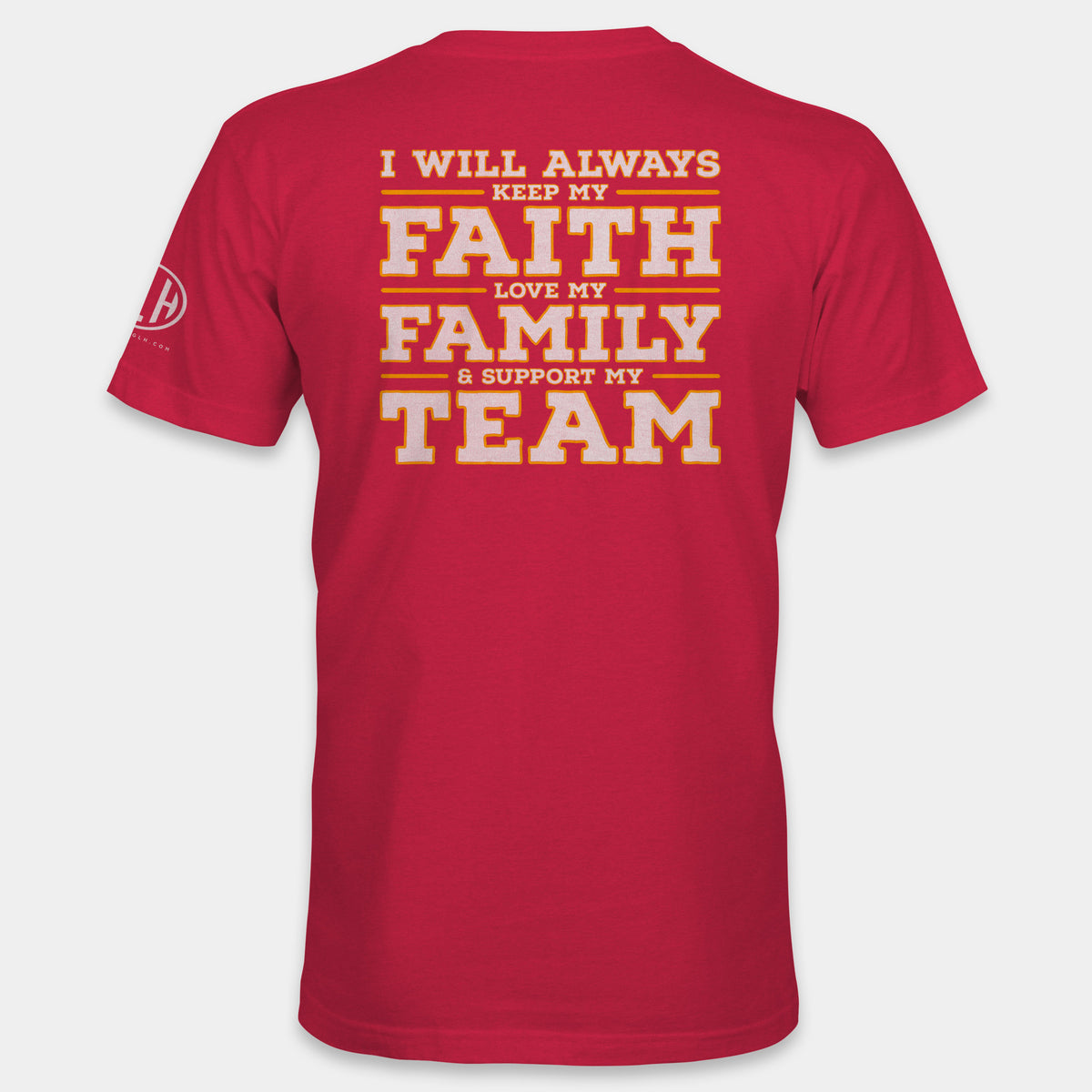 Faith Family Team Crew Neck T-Shirt - Red and Yellow