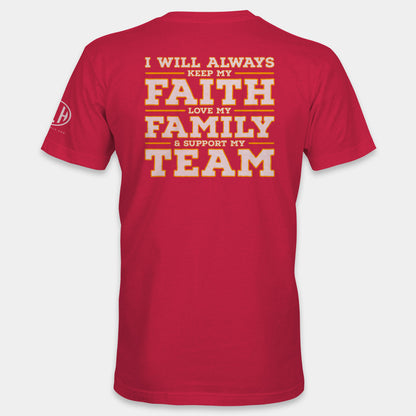 Faith Family Team Crew Neck T-Shirt - Red and Yellow